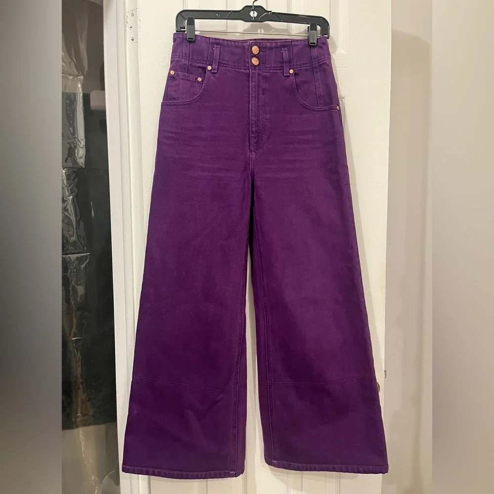 Ulla Johnson The Margo High Rise  Deep Purple Wide Leg  Jeans - Picture 2 of 9